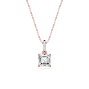 Asscher Lab Grown Diamond Hidden Halo Pendant - 16 to 18 Inches