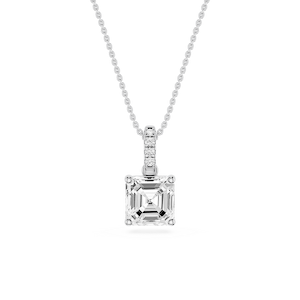 Asscher Lab Grown Diamond Hidden Halo Pendant - 16 to 18 Inches