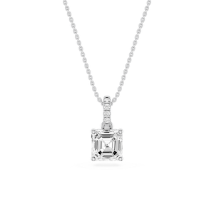 Asscher Lab Grown Diamond Hidden Halo Pendant - 16 to 18 Inches