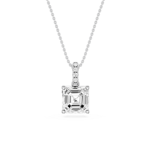 Asscher Lab Grown Diamond Hidden Halo Pendant - 16 to 18 Inches