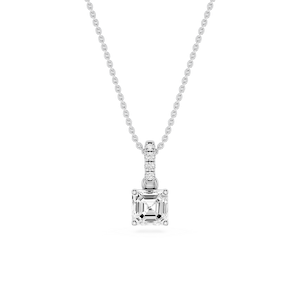 Asscher Lab Grown Diamond Hidden Halo Pendant - 16 to 18 Inches