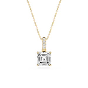 Asscher Lab Grown Diamond Hidden Halo Pendant - 16 to 18 Inches