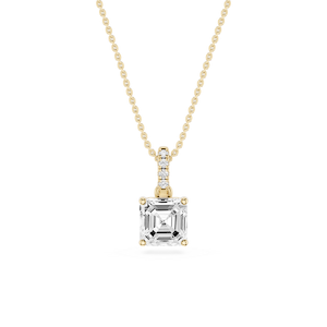 Asscher Lab Grown Diamond Hidden Halo Pendant - 16 to 18 Inches