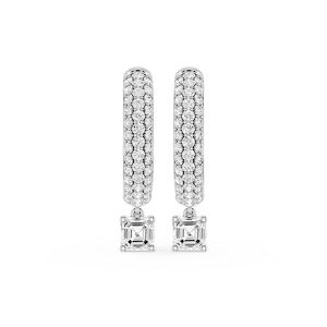 Asscher Lab Grown Diamond Pave Hoop Drop Earrings
