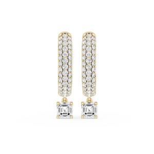 Asscher Lab Grown Diamond Pave Hoop Drop Earrings