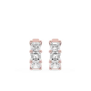 Asscher Lab Grown Diamond Three Stone Hoop Earrings