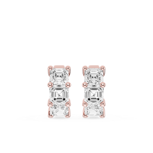 Asscher Lab Grown Diamond Three Stone Hoop Earrings