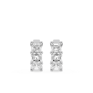 Asscher Lab Grown Diamond Three Stone Hoop Earrings