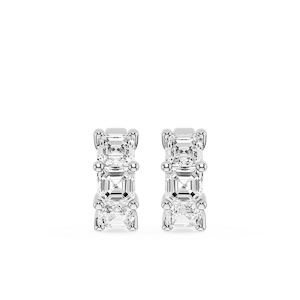 Asscher Lab Grown Diamond Three Stone Hoop Earrings