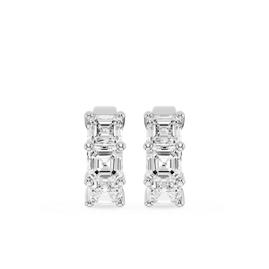 Asscher Lab Grown Diamond Three Stone Hoop Earrings