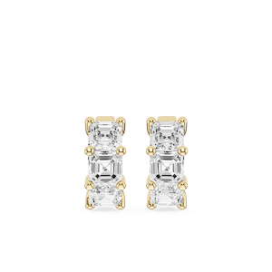 Asscher Lab Grown Diamond Three Stone Hoop Earrings