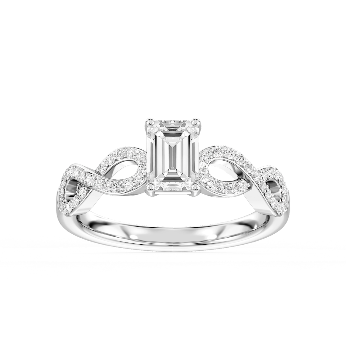 Ayla 1 ⅕ ctw Emerald Lab Grown Diamond Infinity Side Stone Engagement Ring