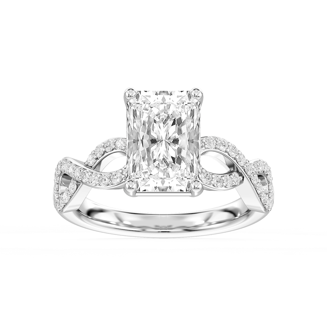 Ayla 3 ¼ ctw Radiant Lab Grown Diamond Infinity Side Stone Engagement Ring