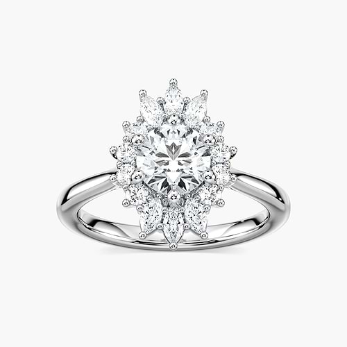 Everly Round Lab Grown Diamond Sunburst Halo Engagement Ring