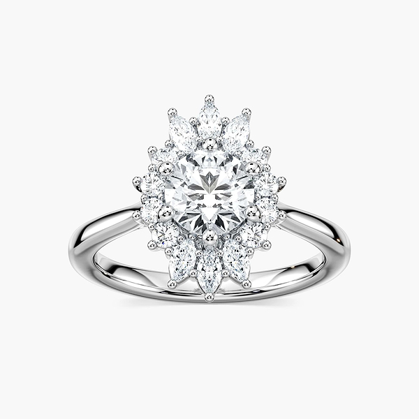 Everly Round Lab Grown Diamond Sunburst Halo Engagement Ring