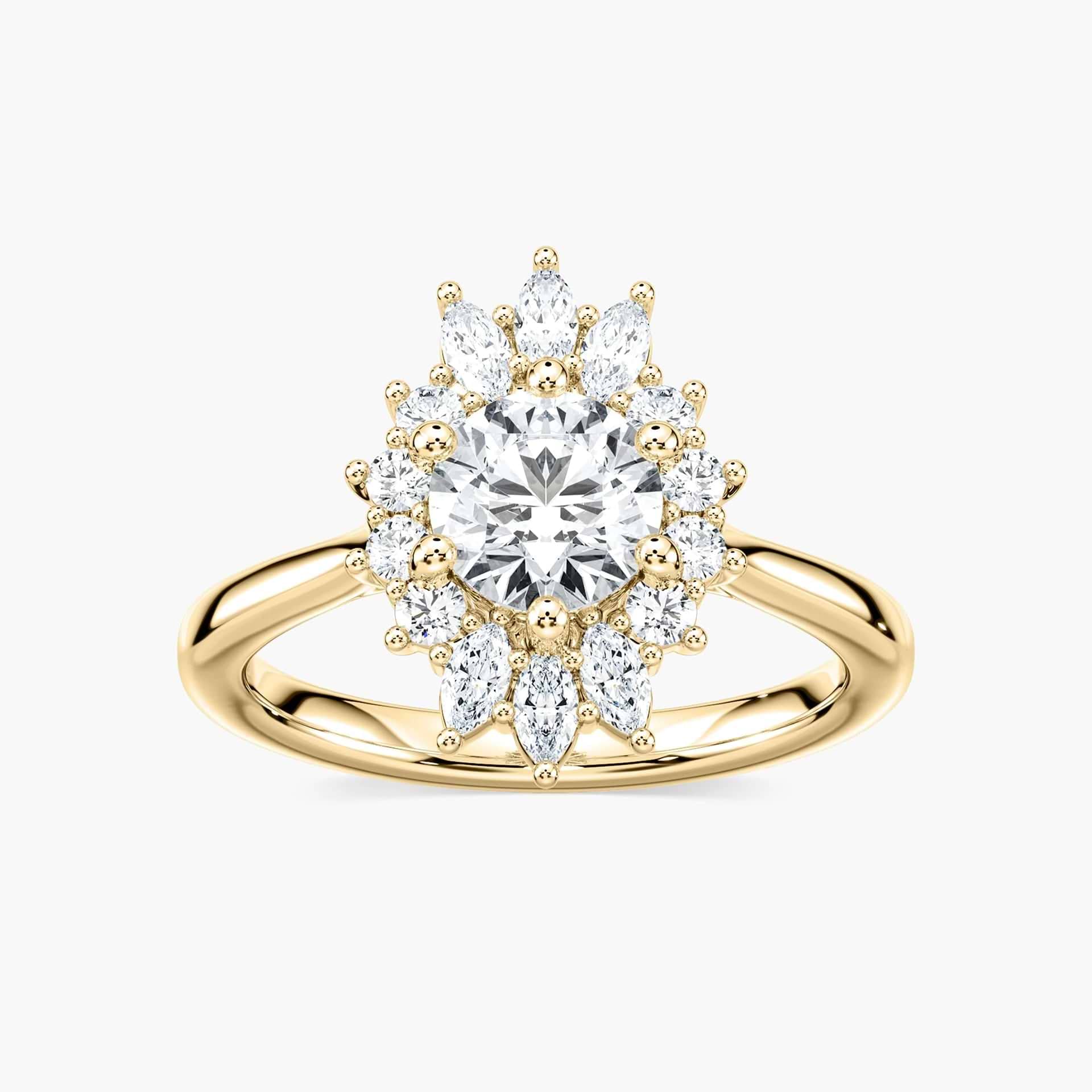 Everly Round Lab Grown Diamond Sunburst Halo Engagement Ring