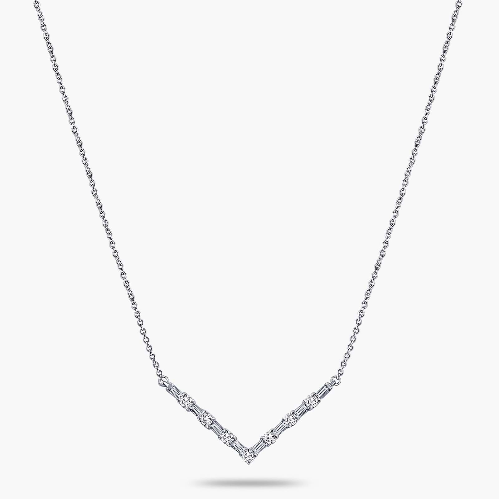 1/3 ctw Baguette and Round Lab Grown Diamond V-Shaped Necklace - 16 to 18 Inches