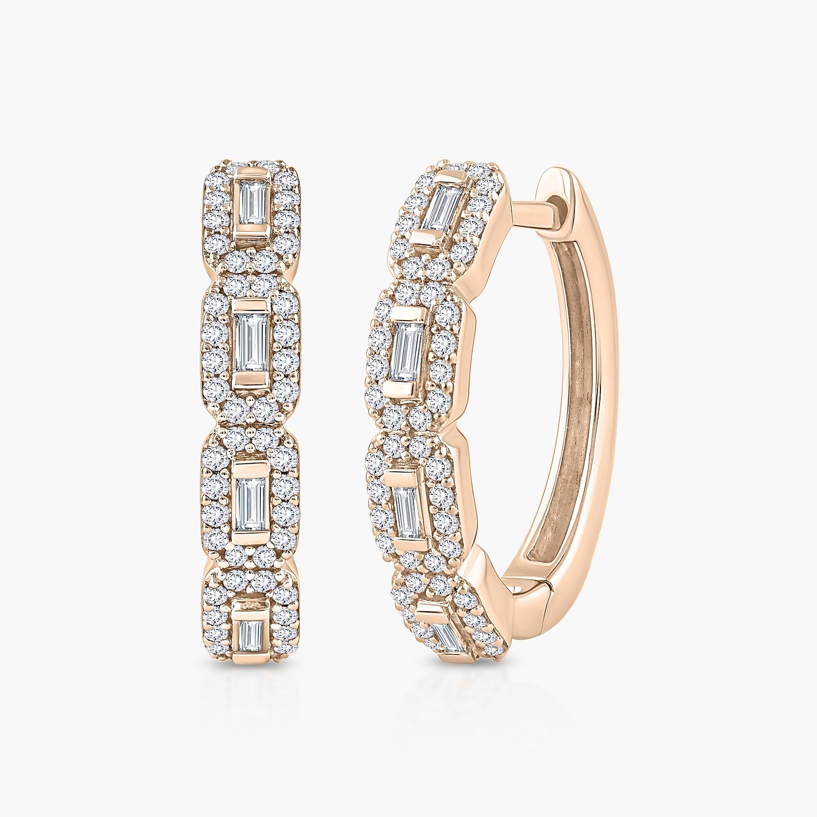 1/2 ctw Baguette Lab Grown Diamond Halo Huggie Hoop Earrings