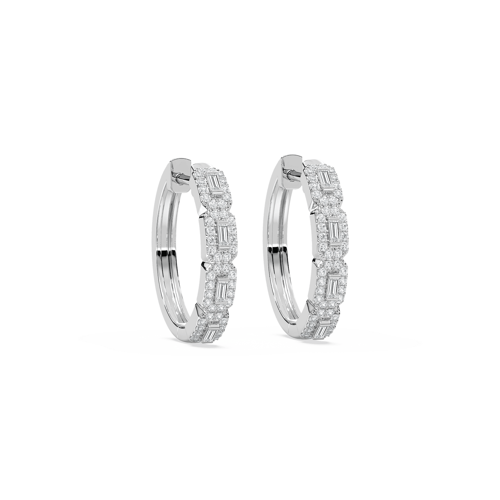 1/2 ctw Baguette Lab Grown Diamond Halo Huggie Hoop Earrings