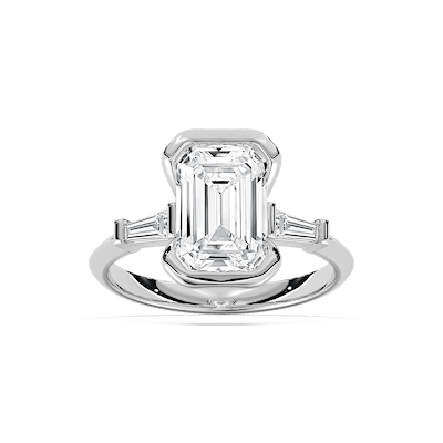 Beatrice 2 ¹⁄₂ ctw Emerald Lab Grown Diamond Open Bezel Three Stone Engagement Ring