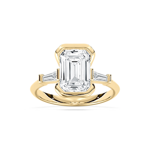 Beatrice 2 ¹⁄₂ ctw Emerald Lab Grown Diamond Open Bezel Three Stone Engagement Ring