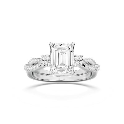 Bella 2 ¾ ctw Emerald Lab Grown Diamond Twist Side Stone Engagement Ring