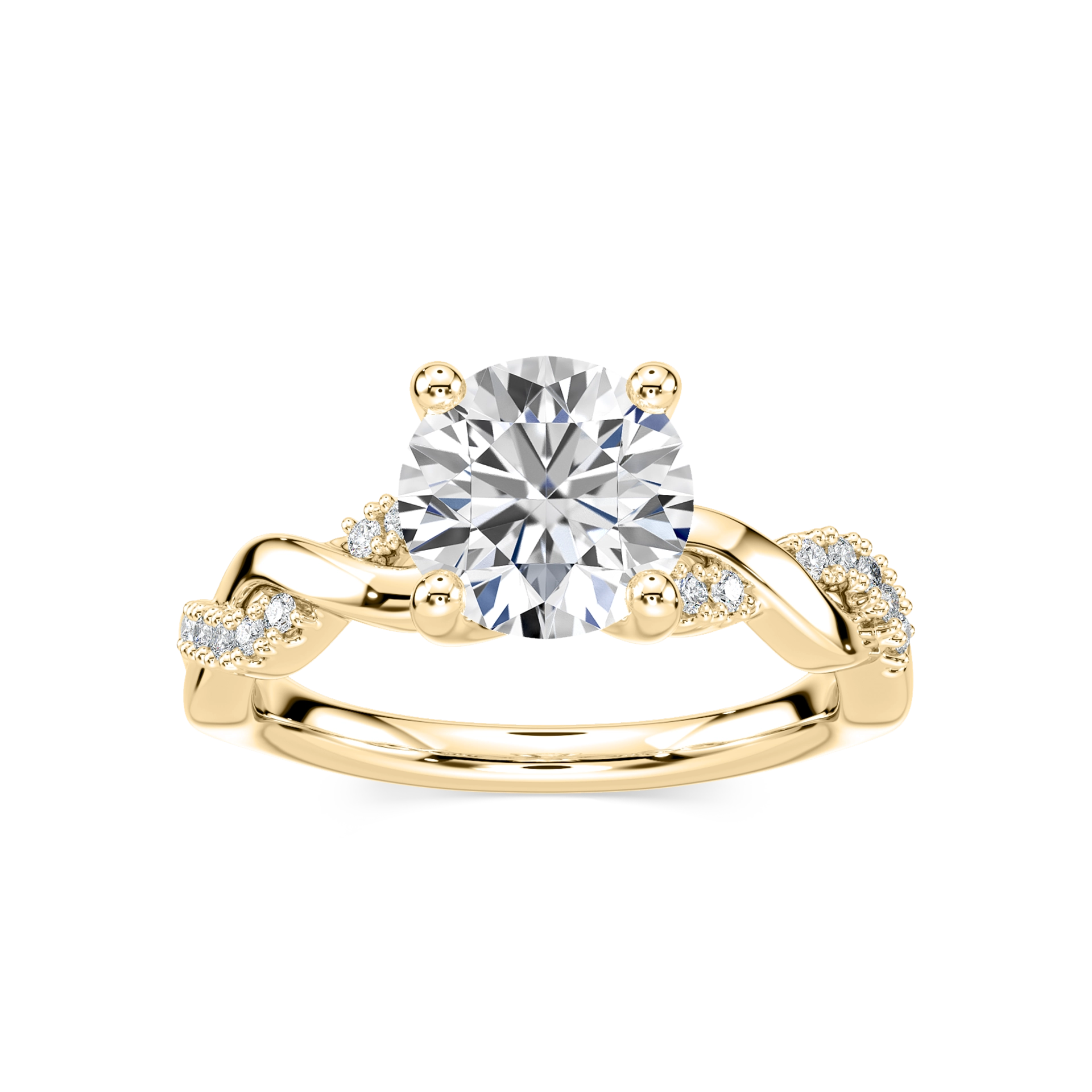 Sadie Round Lab Grown Diamond Twist Side Stone Engagement Ring