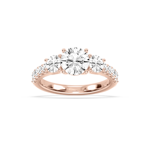 Betty 2 ½ ctw Round Lab Grown Diamond Trellis Three Stone Engagement Ring