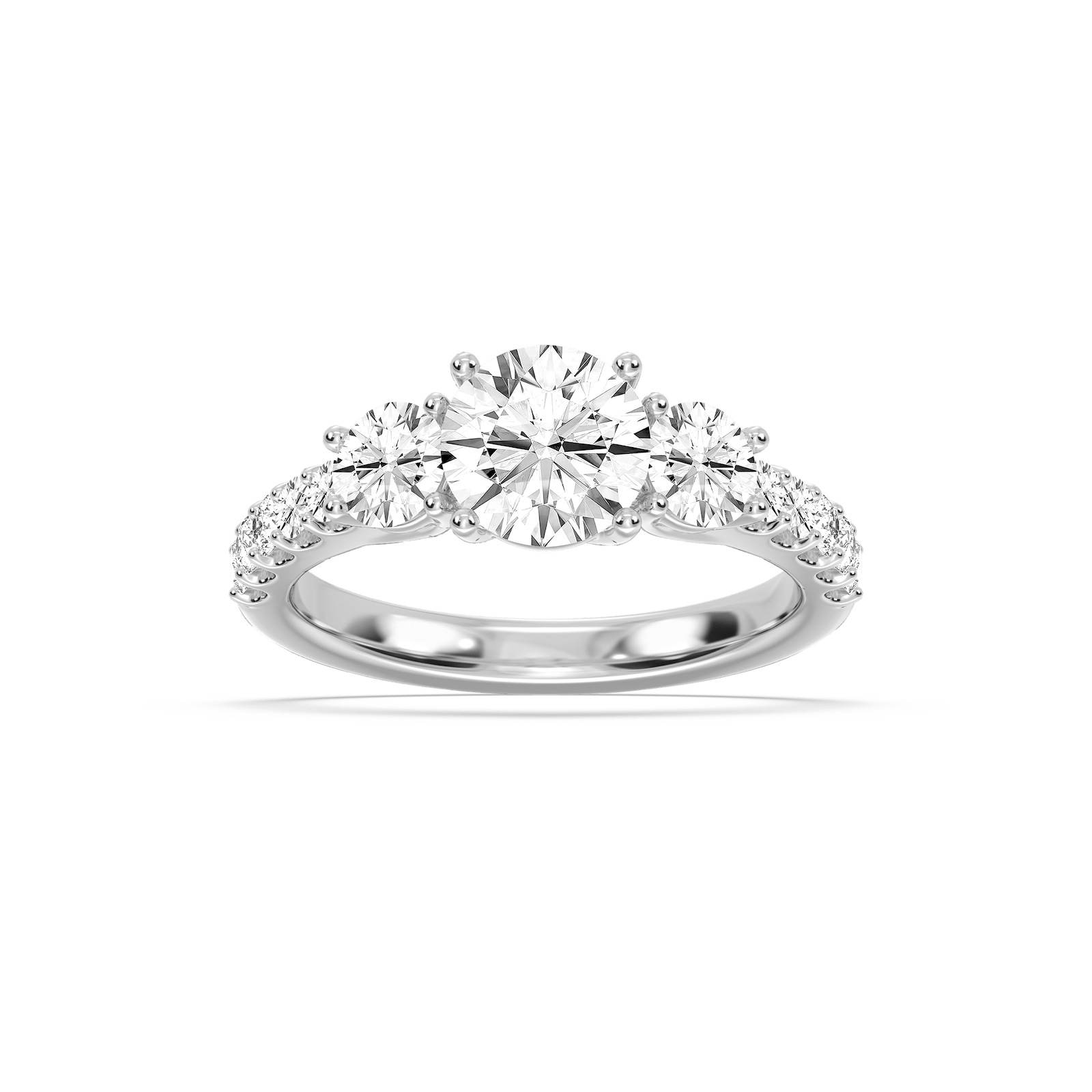 Betty 2 ½ ctw Round Lab Grown Diamond Trellis Three Stone Engagement Ring