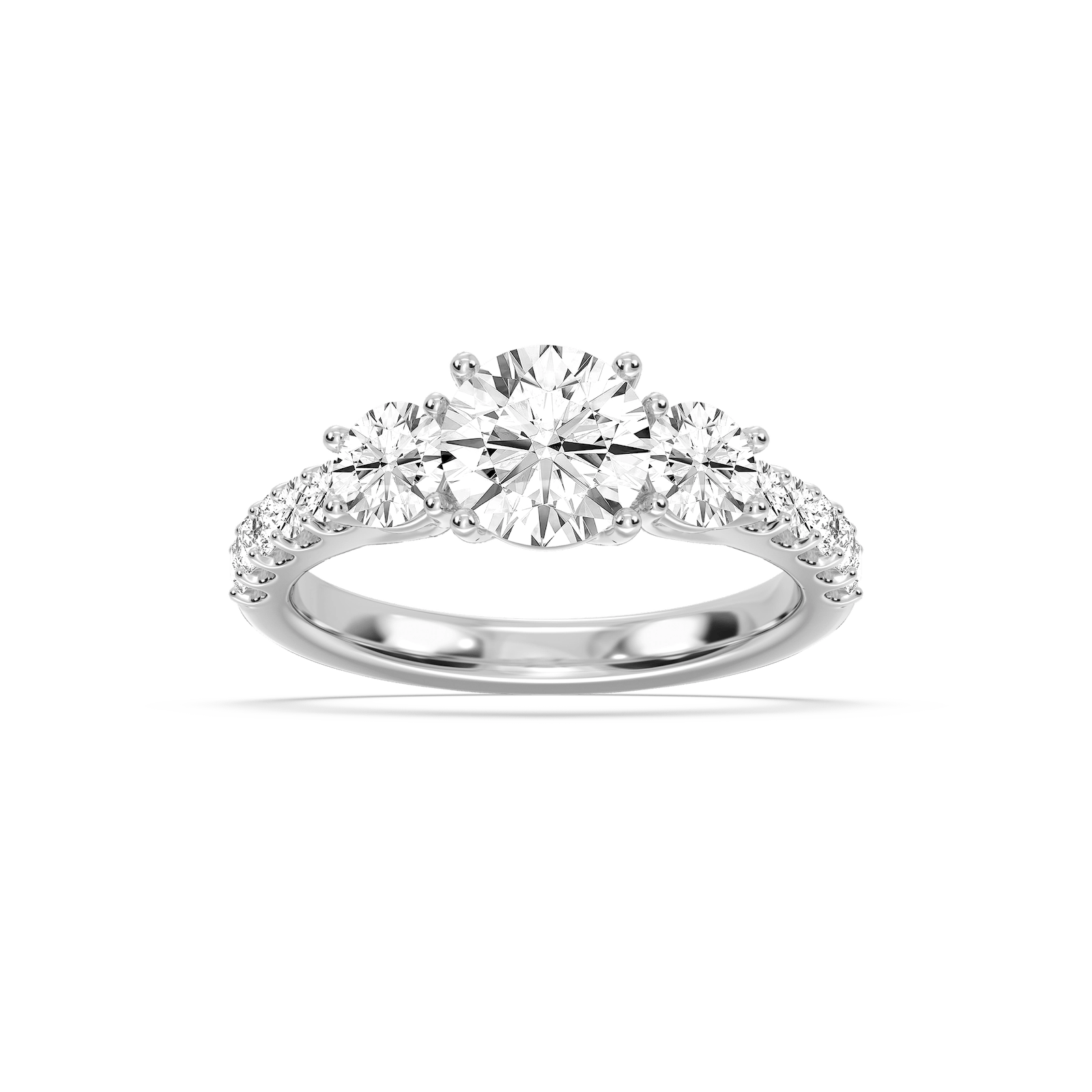 Betty 2 ½ ctw Round Lab Grown Diamond Trellis Three Stone Engagement Ring