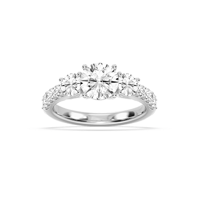 Betty 2 ½ ctw Round Lab Grown Diamond Trellis Three Stone Engagement Ring