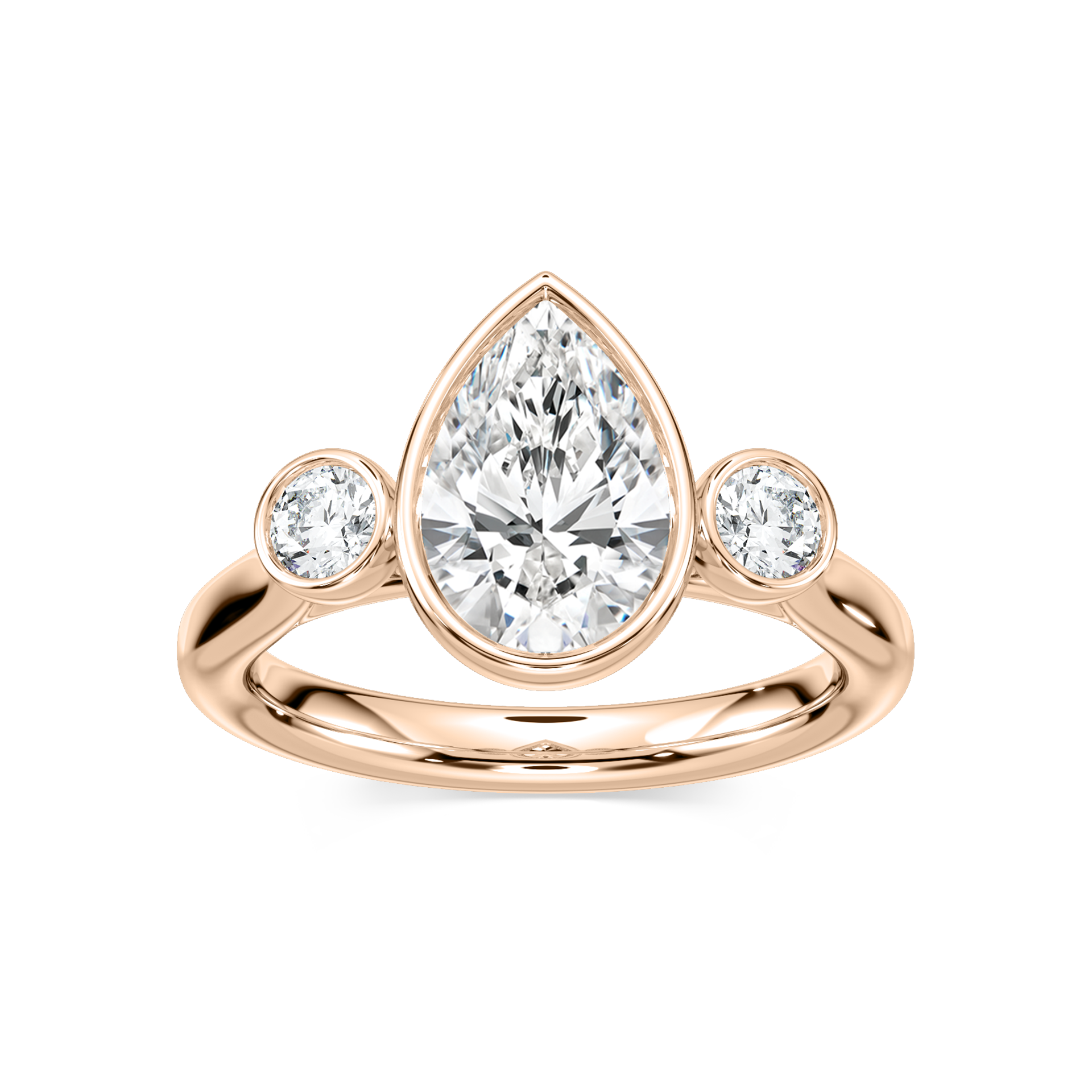 Nina 2 ½ ctw Pear Lab Grown Diamond Bezel Set Three Stone Engagement Ring