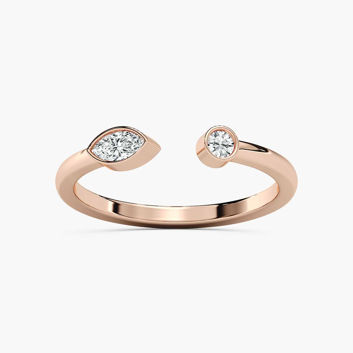 Amy 1/6 ctw Round And Marquise Lab Grown Diamond Bezel Open Toi et Moi Engagement Ring