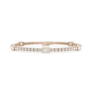 4 ctw Emerald and Round Lab Grown Diamond Bezel Set Five Station Tennis Bracelet  - 7 Inches