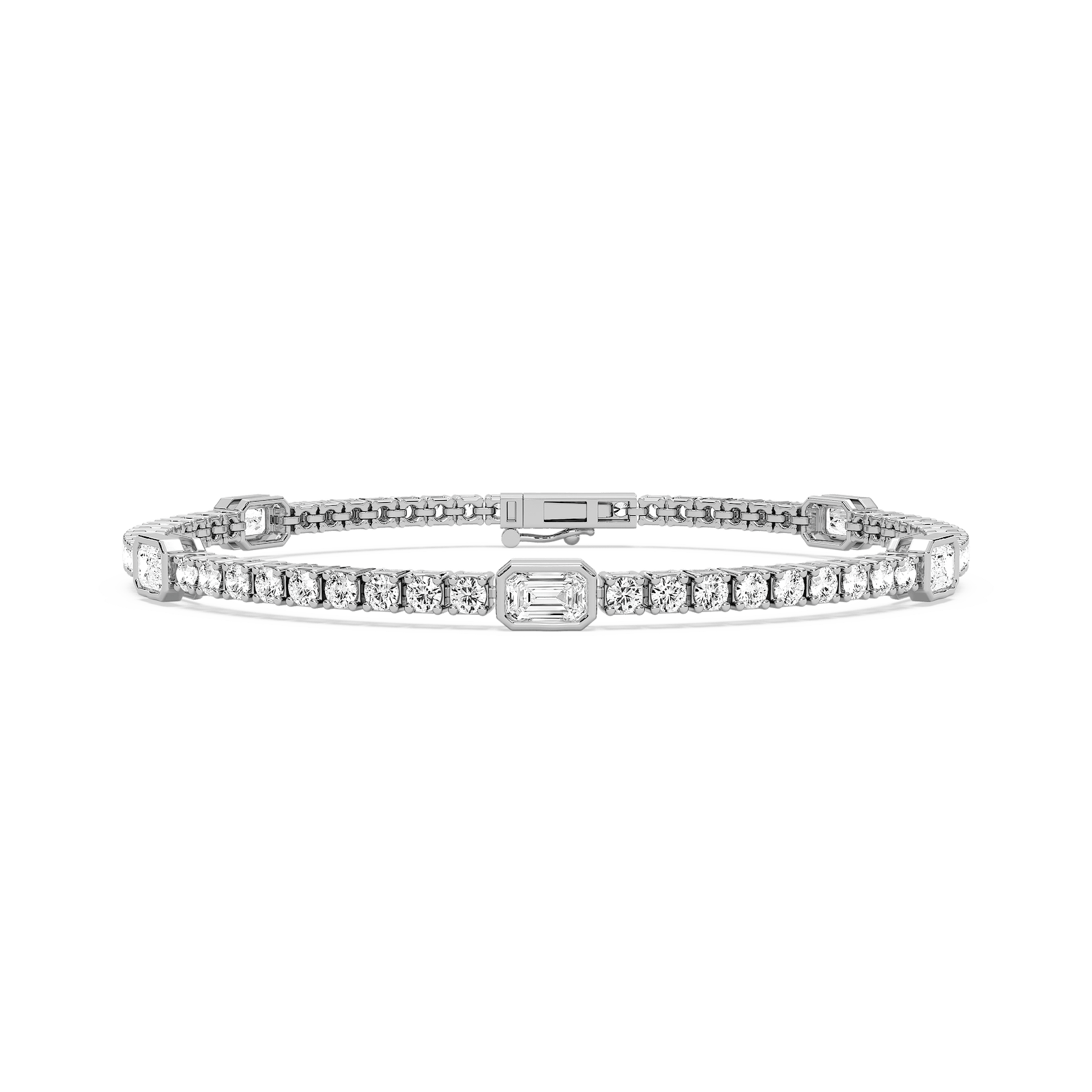 4 ⅓ ctw Emerald and Round Lab Grown Diamond Bezel Set Five Station Tennis Bracelet - 7 Inches