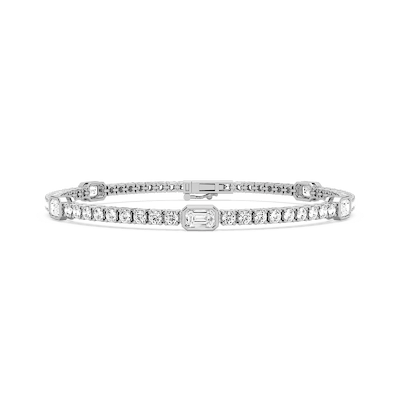 4 ctw Emerald and Round Lab Grown Diamond Bezel Set Five Station Tennis Bracelet  - 7 Inches