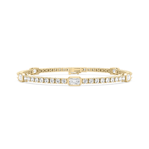 4 ctw Emerald and Round Lab Grown Diamond Bezel Set Five Station Tennis Bracelet  - 7 Inches