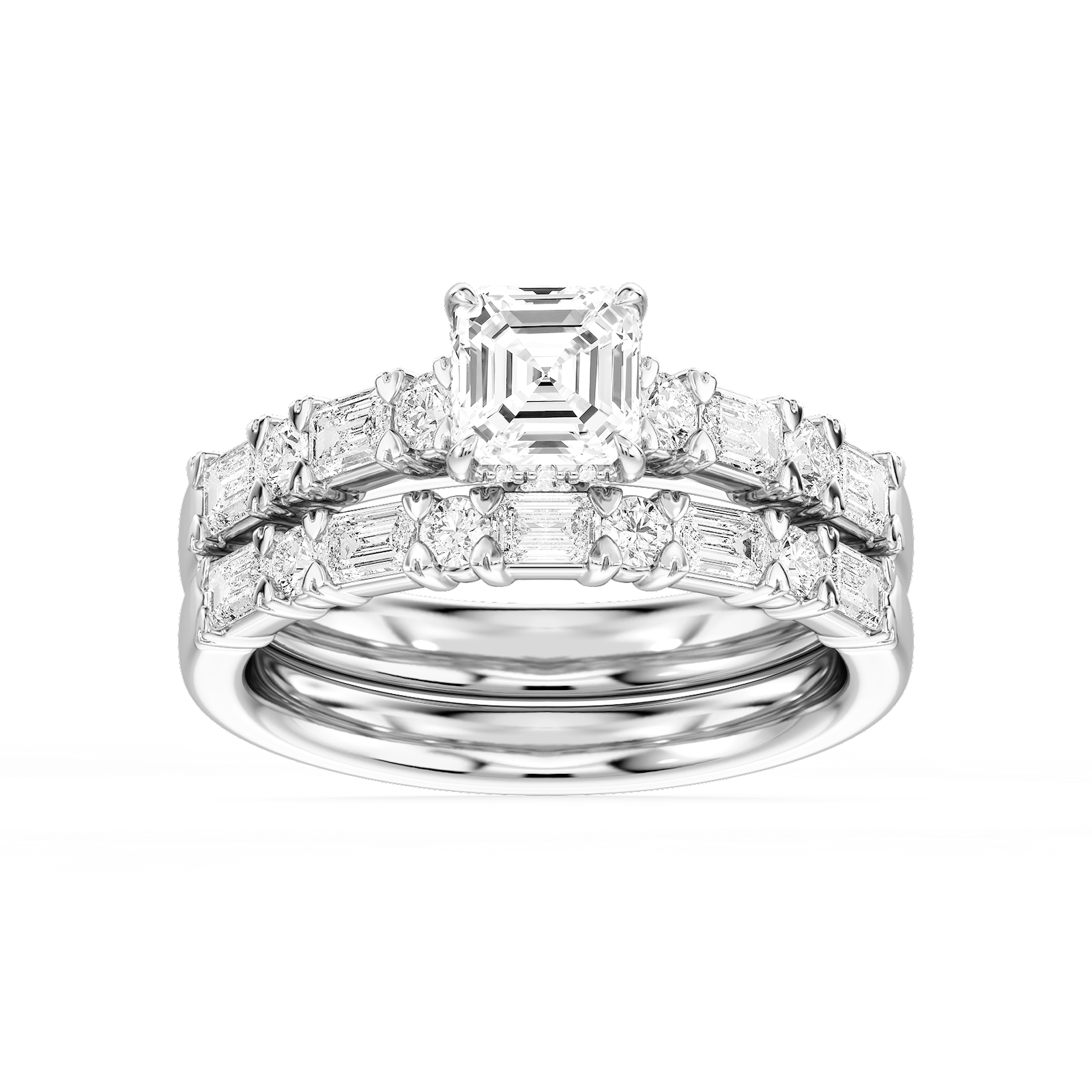 Brandy Emerald Lab Grown Diamond Round and Emerald Cathedral Wedding Set