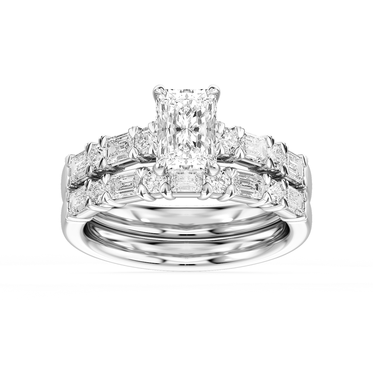 Brandy Radiant Lab Grown Diamond Round and Emerald Cathedral Wedding Set