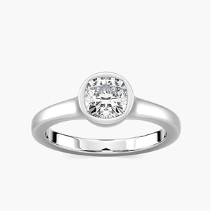 Brielle Cushion Lab Grown Diamond Satin Finish Bezel Set Artisan Solitaire Engagement Ring
