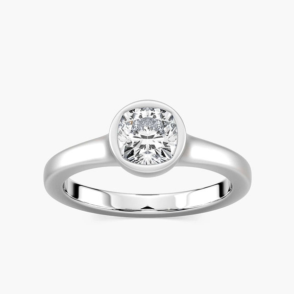 Brielle Cushion Lab Grown Diamond Satin Finish Bezel Set Artisan Solitaire Engagement Ring