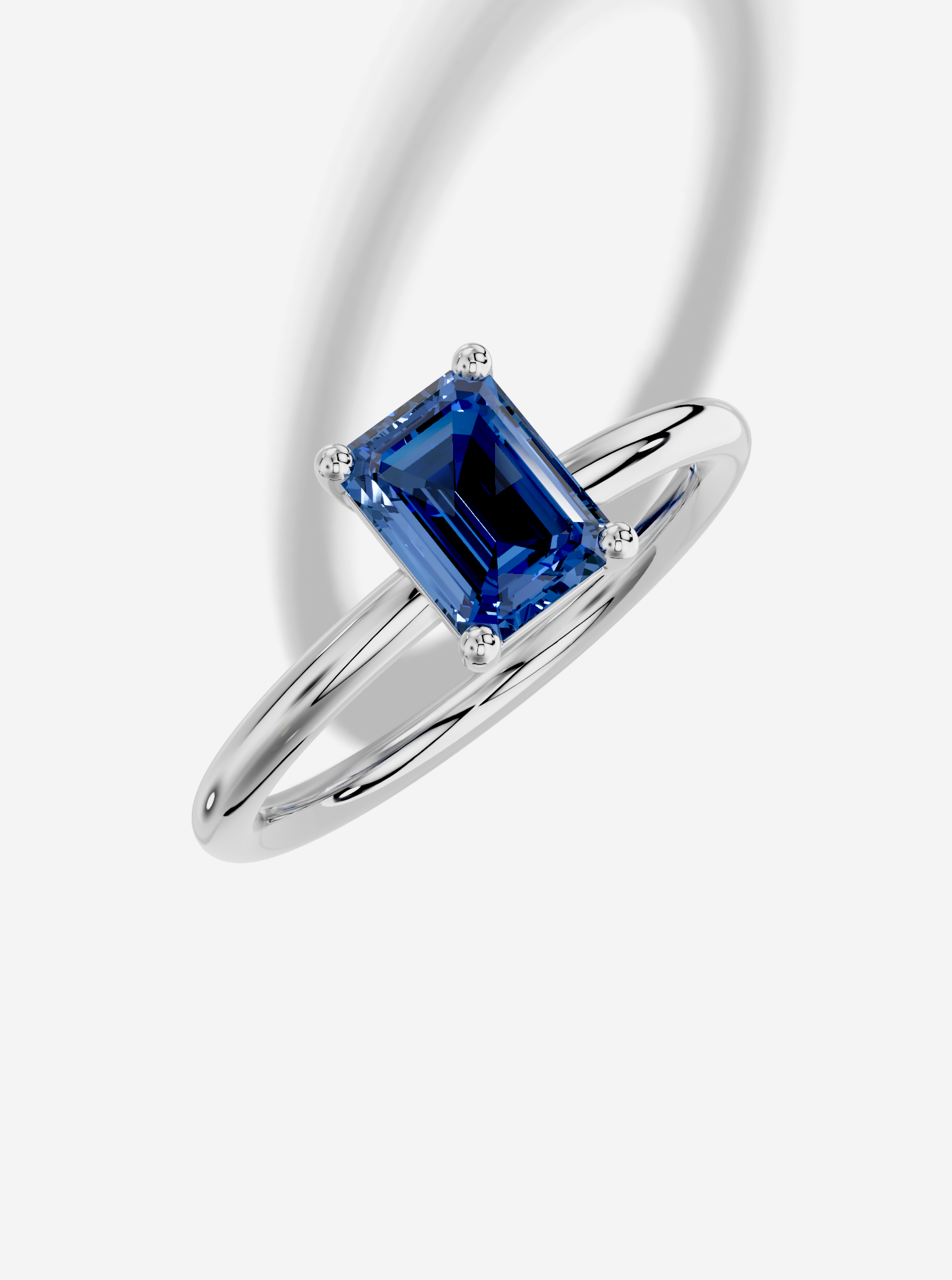 7.5 x 5.5 mm Emerald Cut Lab Grown Sapphire Standard Classic Prong Set Engagement Ring in 14K Gold