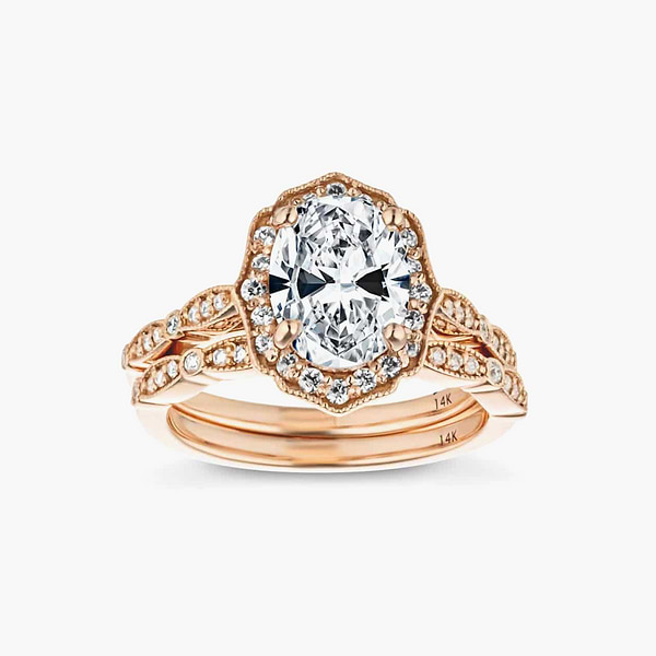 Paris Lab Grown Diamond Vintage Halo and Milgrain Wedding Set