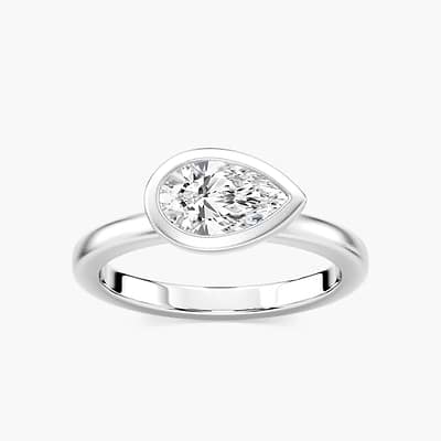 Ruby Pear Lab Grown Diamond Satin Finish Bezel Set Artisan Solitaire Engagement Ring