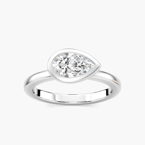 Ruby Pear Lab Grown Diamond Satin Finish Bezel Set Artisan Solitaire Engagement Ring
