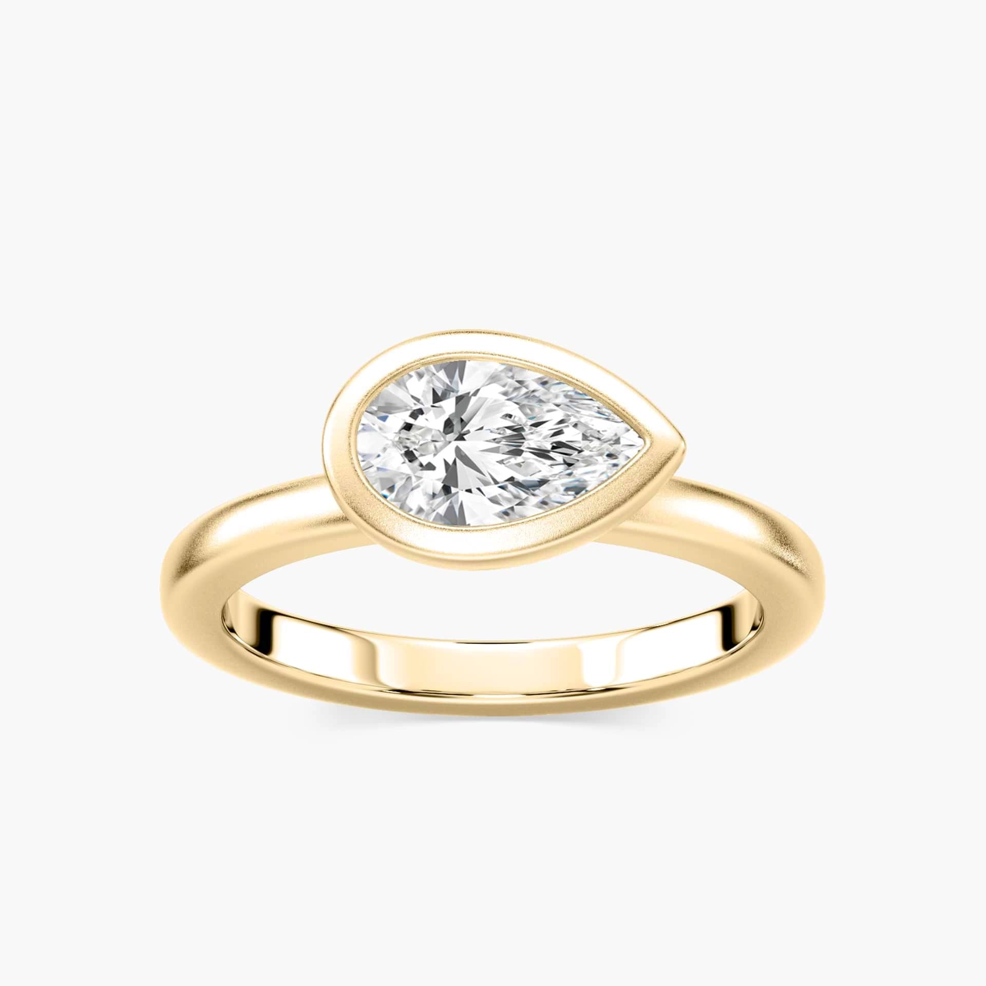 Ruby Pear Lab Grown Diamond Satin Finish Bezel Set Artisan Solitaire Engagement Ring