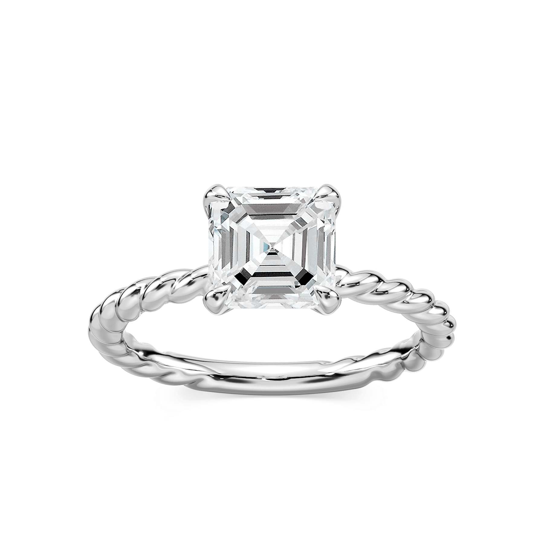 Cali Asscher Lab Grown Diamond Rope Solitaire Engagement Ring