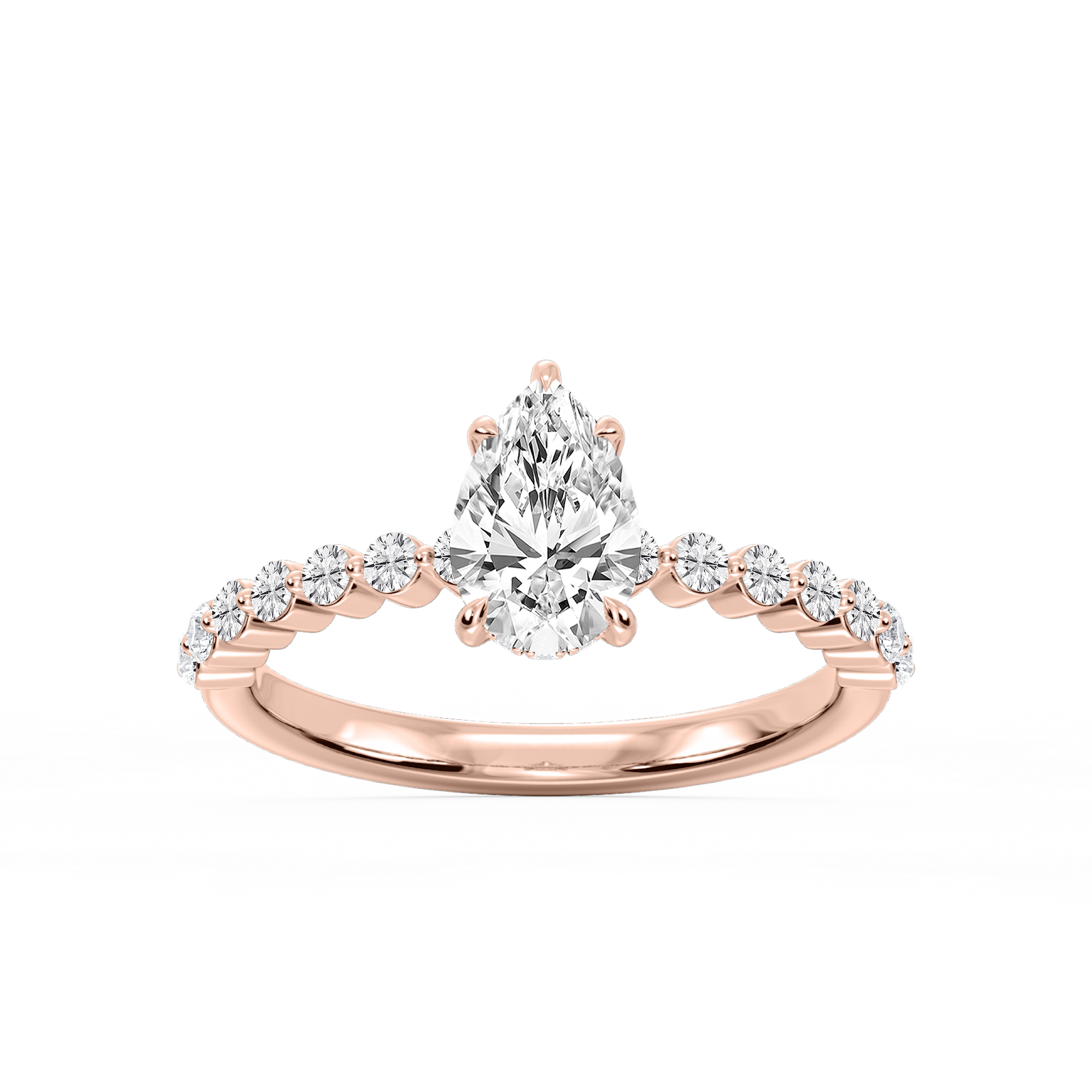 Callie Pear Lab Grown Diamond Single Shared Prong Hidden Halo Engagement Ring