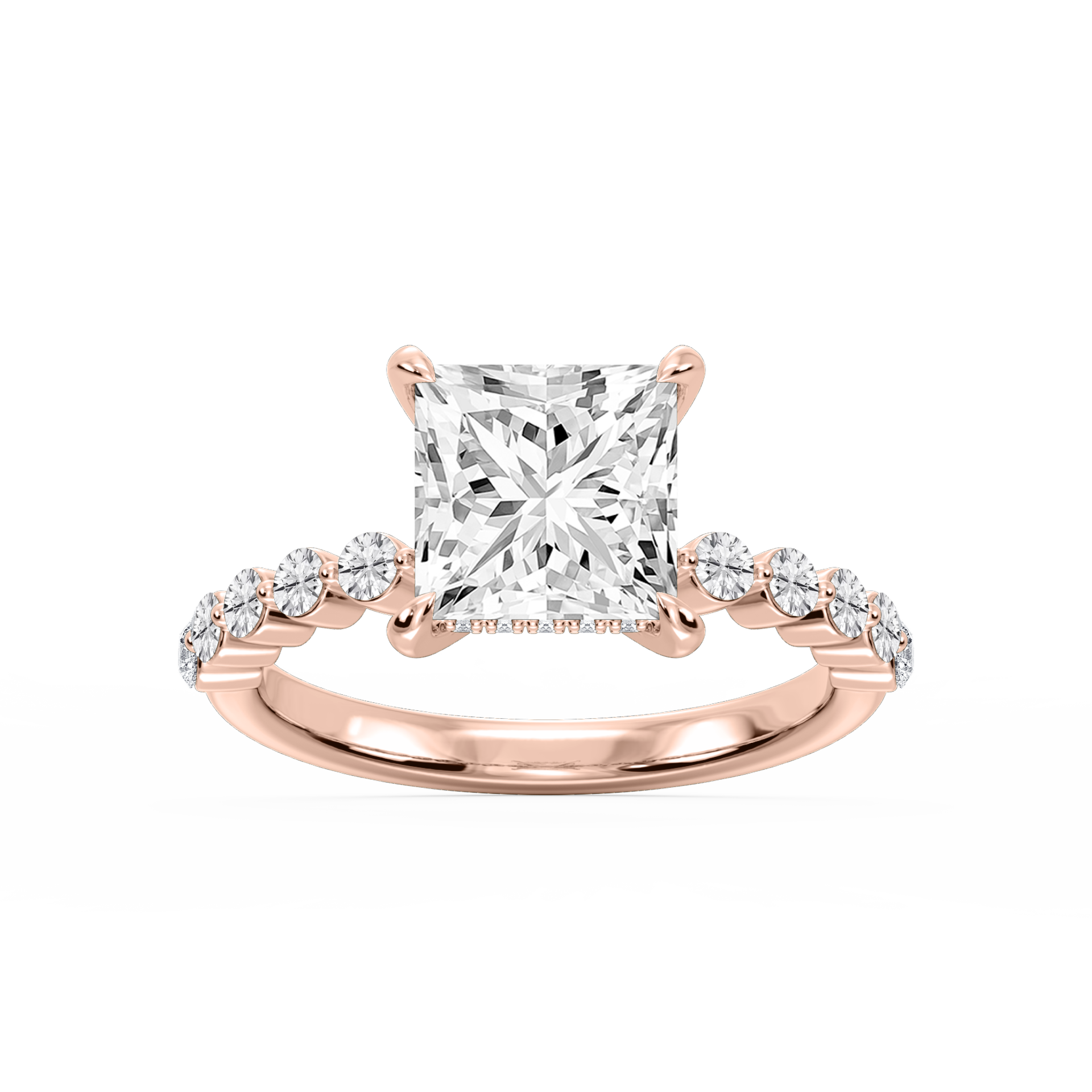 Callie Princess Lab Grown Diamond Single Shared Prong Hidden Halo Engagement Ring