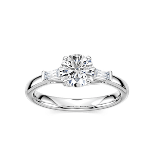 Carma Lab Grown Diamond Tapered Baguette Sides Three Stone Engagement Ring